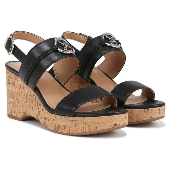 NIB Sam and Libby Chandler Cork Wedge Sandal Black Size 10 Platform Faux Leather - Picture 1 of 14